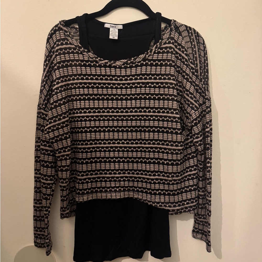 Bar III Black and Cream Striped tank & Long Sleeve Top